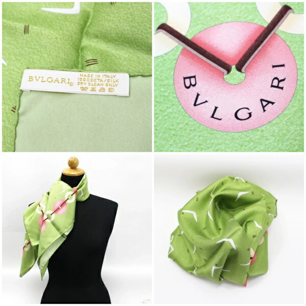 Pre-Owned Bvlgari Silk Scarf Muffler Green BVLGARI Women's (Like New)