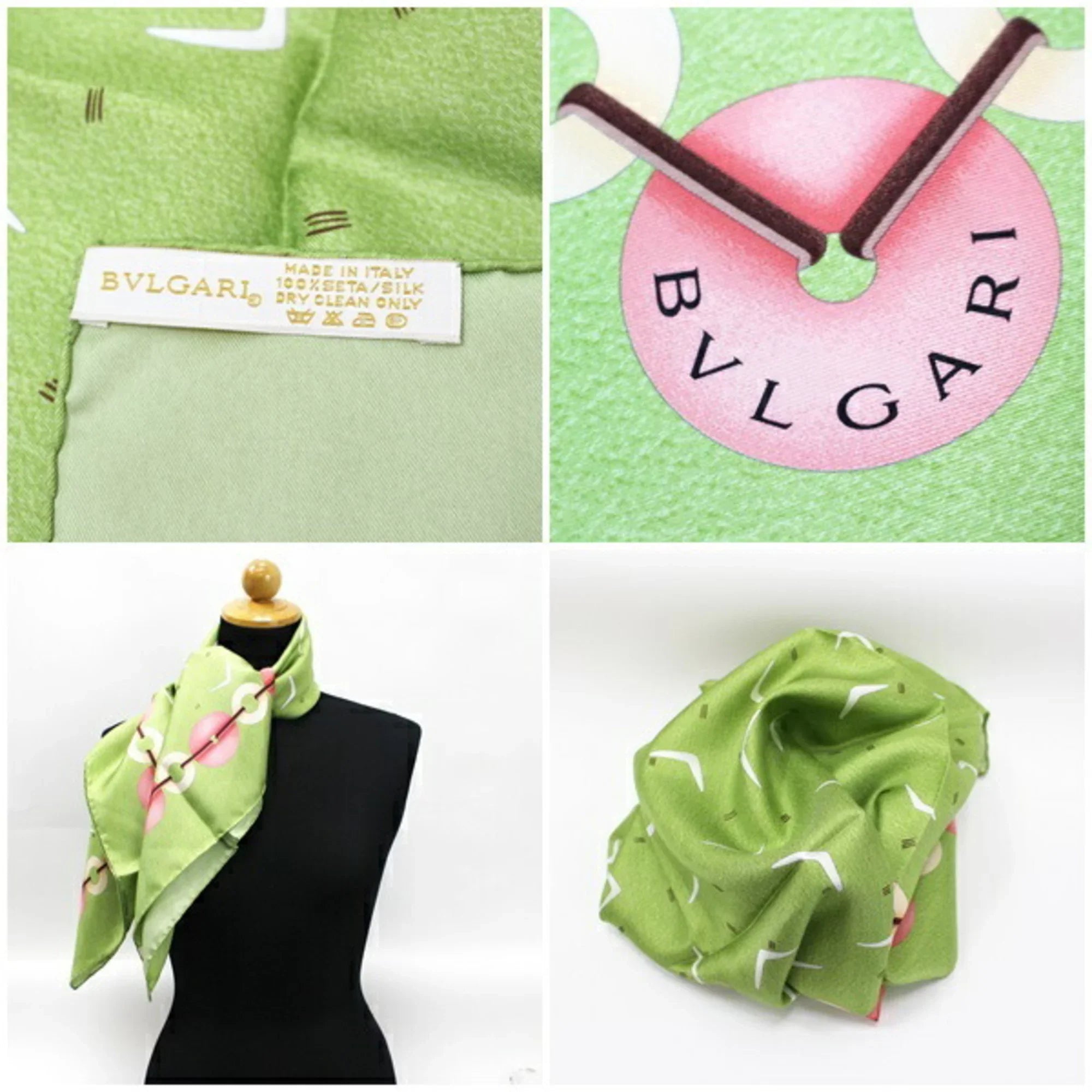 Pre-Owned Bvlgari Silk Scarf Muffler Green BVLGARI Women's (Like New)