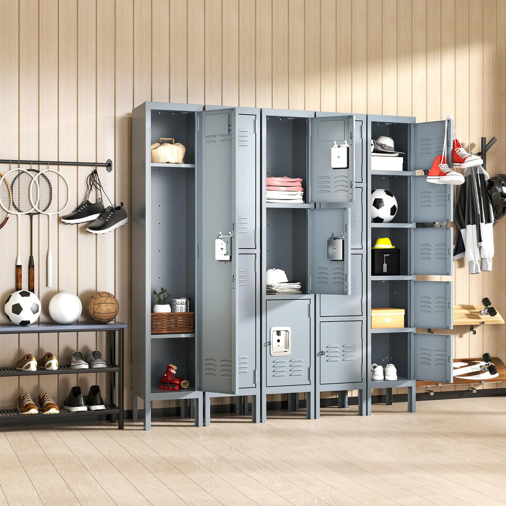 IKIMI 66" Metal Storage Cabinet Locker for School, Gym, Home Office, Steel Locker Cabinet With 5 Doors for Employees, Students