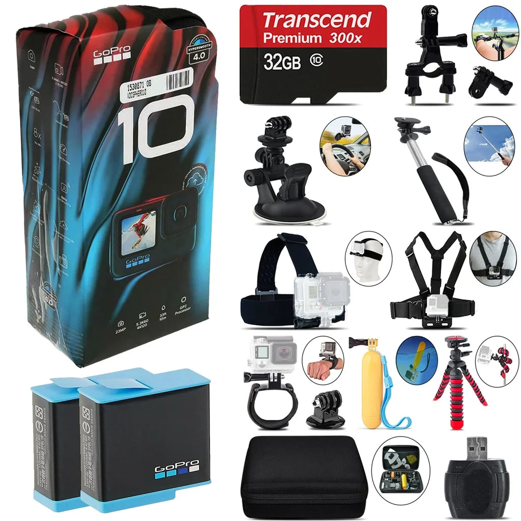 GoPro HERO10 Black 4K Ultra HD Camera + Extra Battery & Much More! -32GB Kit
