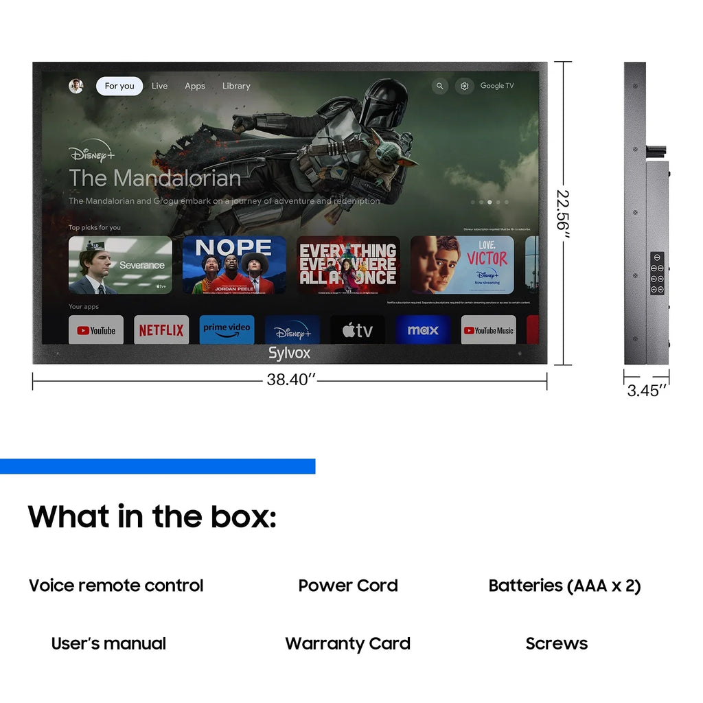 SYLVOX Outdoor TV, 43'' QLED Smart Google TV, IP55 Waterproof, Dolby Vision HDR, Voice Remote,1000nits Weatherproof Television, Chromecast Built-in for Deck, Patio or Garden(Deck Pro QLED 2.0)