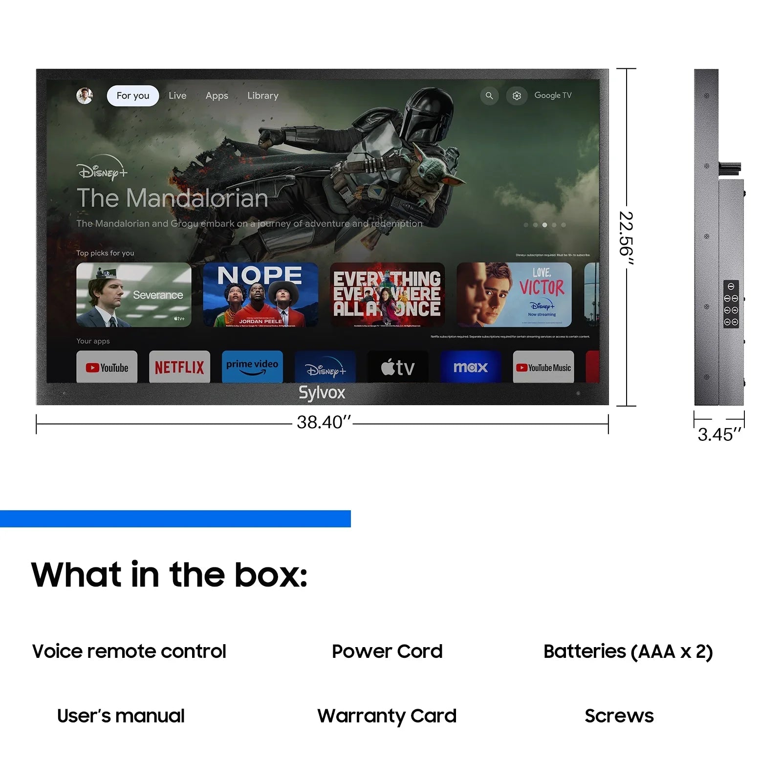 SYLVOX Outdoor TV, 43'' QLED Smart Google TV, IP55 Waterproof, Dolby Vision HDR, Voice Remote,1000nits Weatherproof Television, Chromecast Built-in for Deck, Patio or Garden(Deck Pro QLED 2.0)