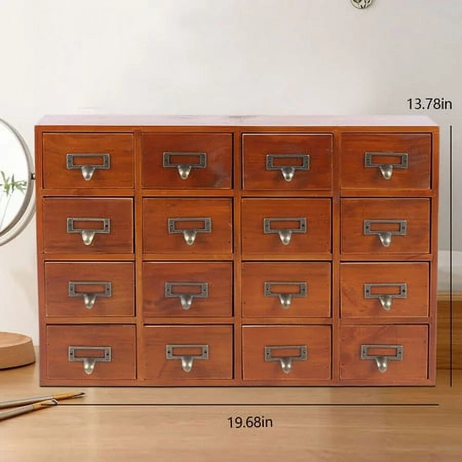 Retro Wood Apothecary Cabinet 16 Drawers Desk Drawer Organizer Storage Box