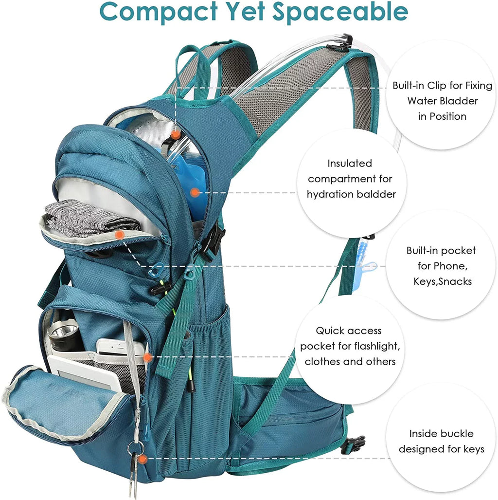 KUSTAR Hydration Pack Backpack with 2L Leakproof Water Bladder BPA Free,Lightweight Water Backpack for Hiking,Running,Cycling,Camping,Blue