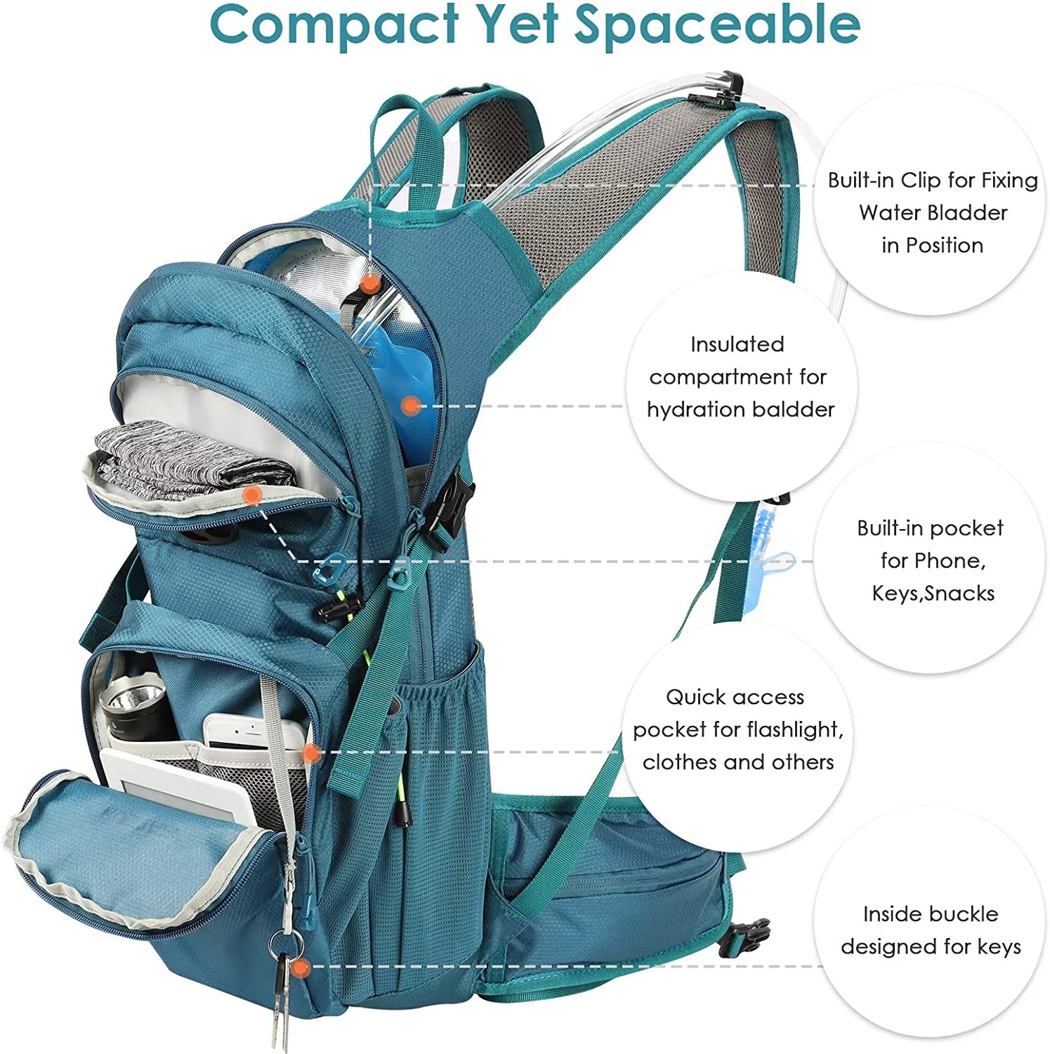 KUSTAR Hydration Pack Backpack with 2L Leakproof Water Bladder BPA Free,Lightweight Water Backpack for Hiking,Running,Cycling,Camping,Blue