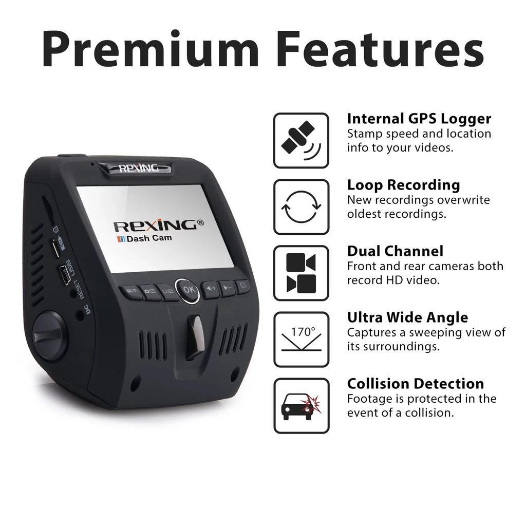 Rexing V1LG FHD 1080p Dual Channel Car Dash Cam