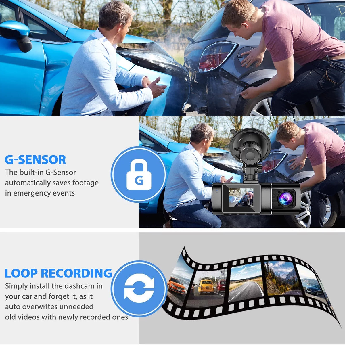 Dual Dash Cam Car Camera, TSV 1080P Front Cabin Inside Dash Camera with IR Night Vision, Loop Recording Car Cam Driving Recorder, 24H Parking Mode, G-Sensor