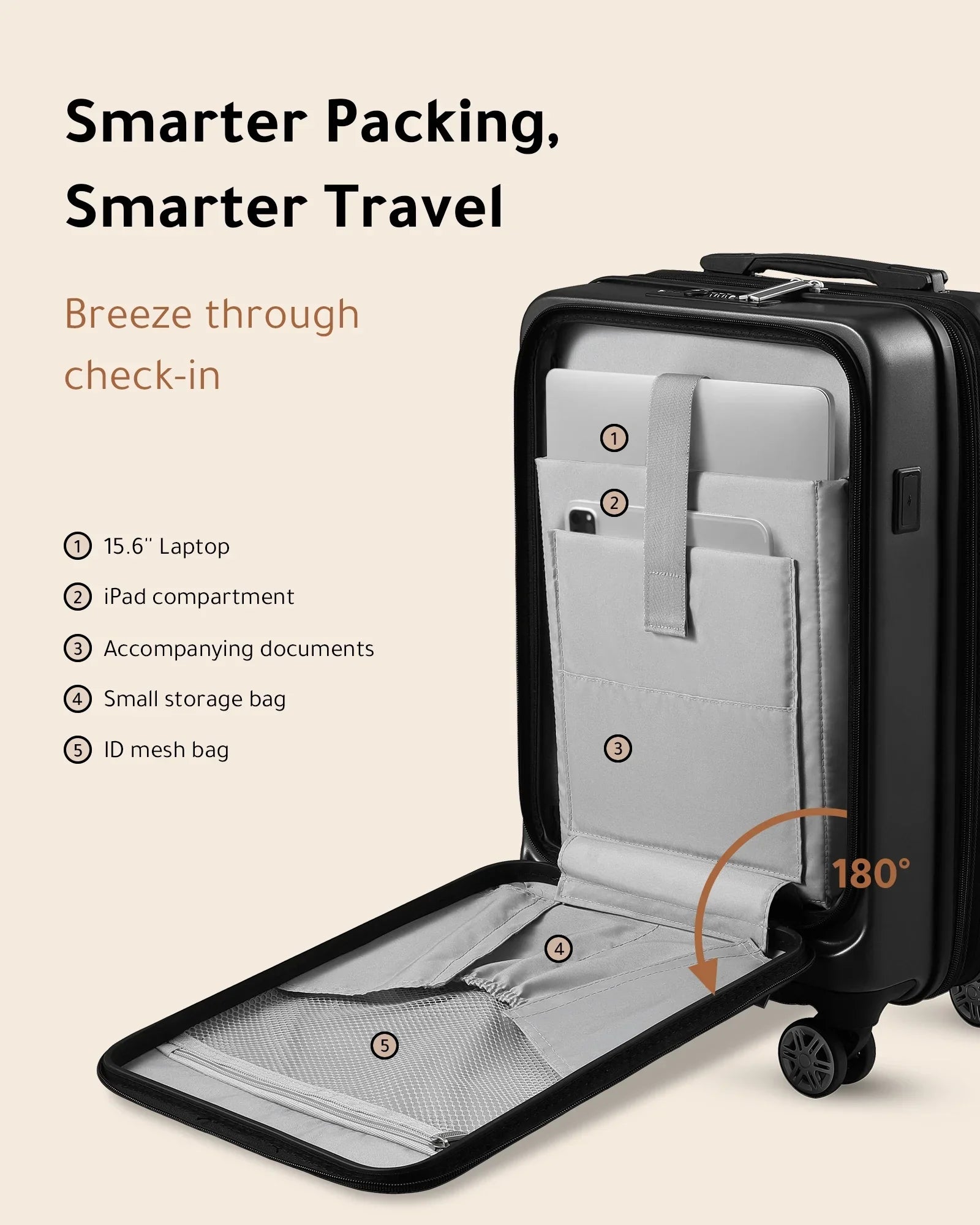 LUGGEX Carry on Luggage, Expandable Hardshell Suitcase with Front Pocket and USB Port