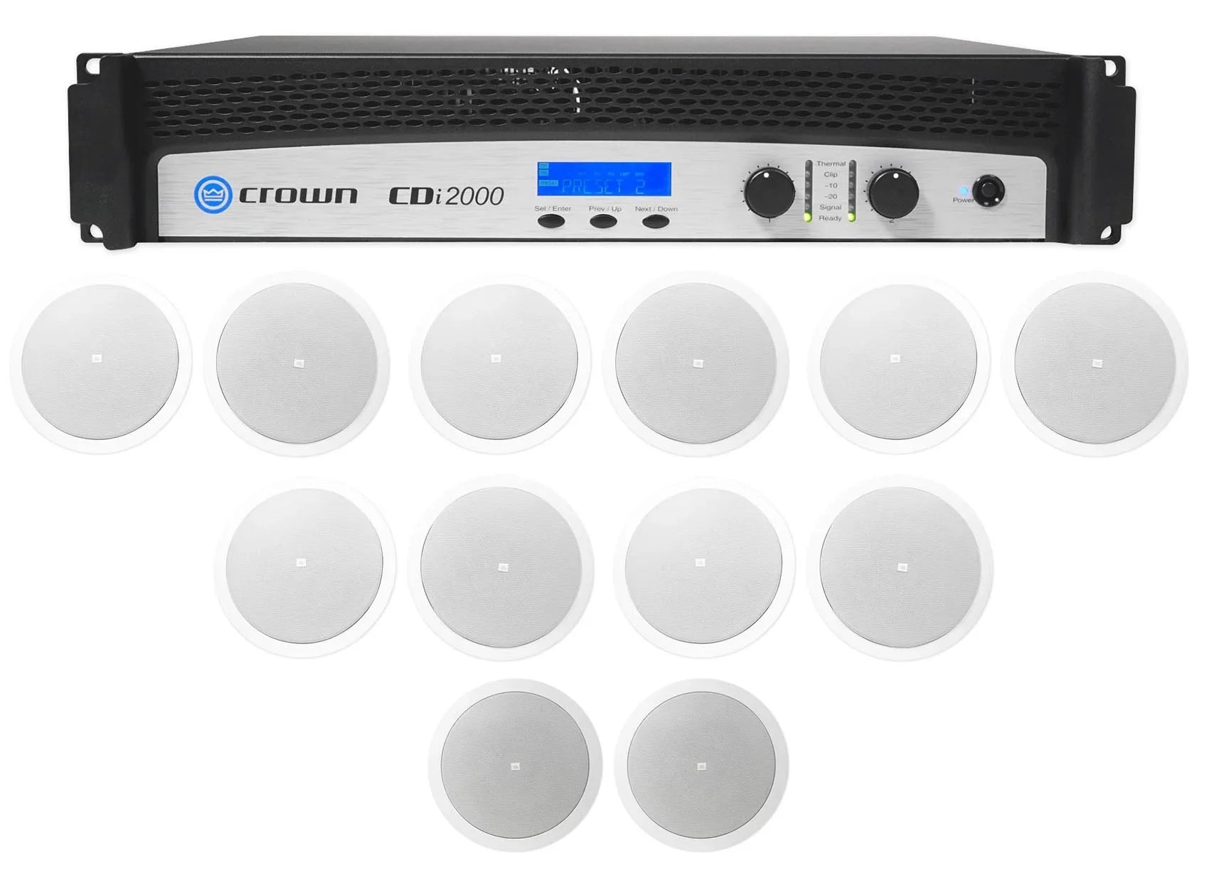 Crown CDi2000 800w 70V Commercial Amplifier+10) JBL Front+2) Background Speakers
