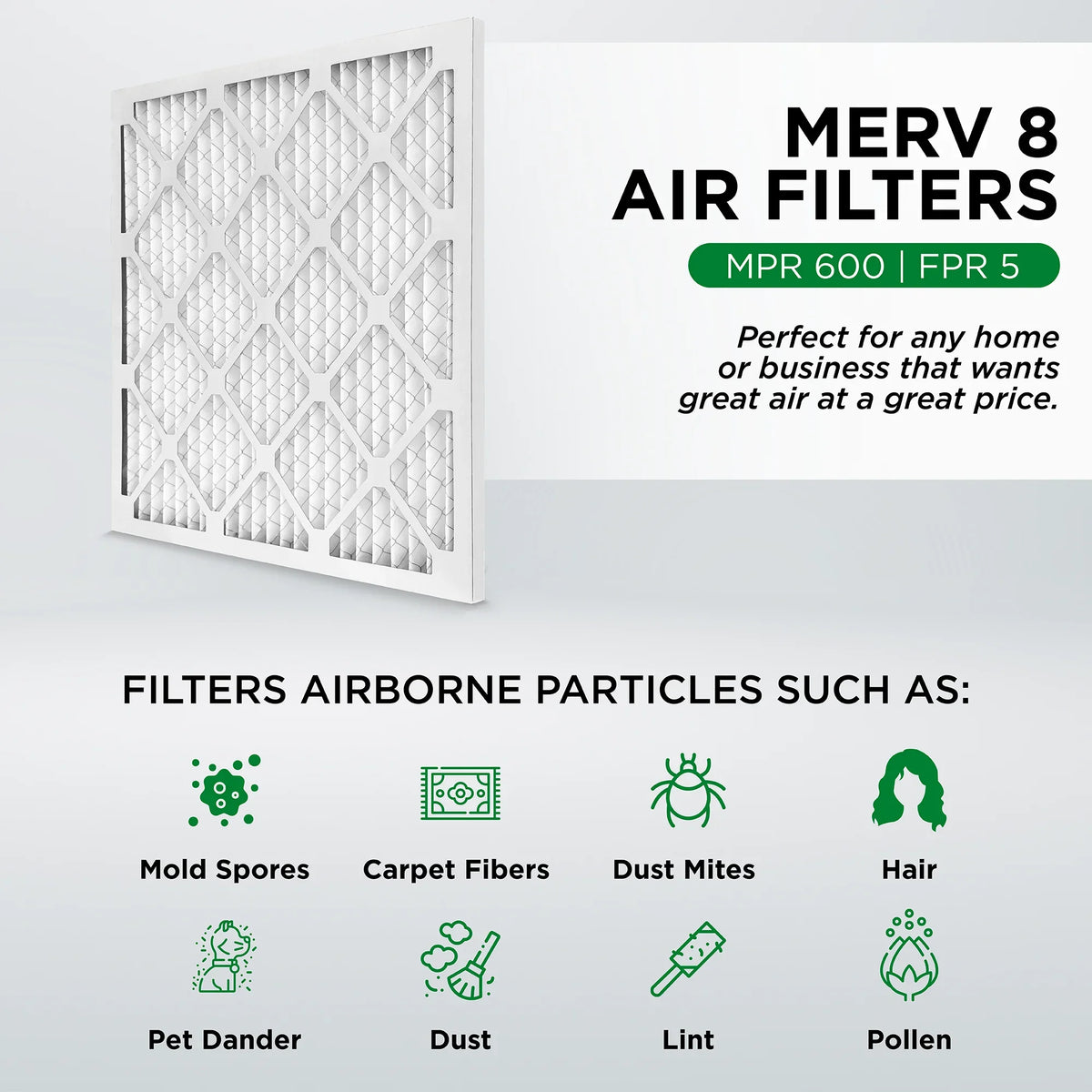 Pamlico Air 25x25x1 MERV 8 Pleated AC Furnace Air Filters. Case of 12. Actual Size: 24-1/2 x 24-1/2 x 3/4