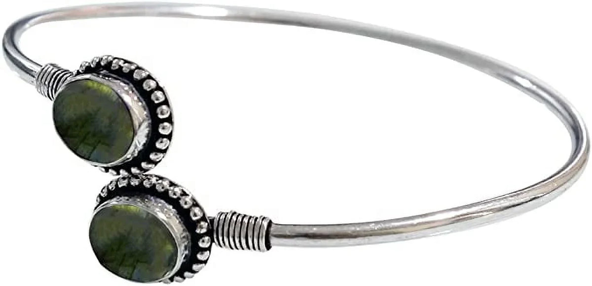 Handmade Cuff Bracelet For Women, Bohemian Tribal Design Silver Plated Natural labradorite Gemstone Modern Designer Fashion Bracelet, Party Boho Jewellery