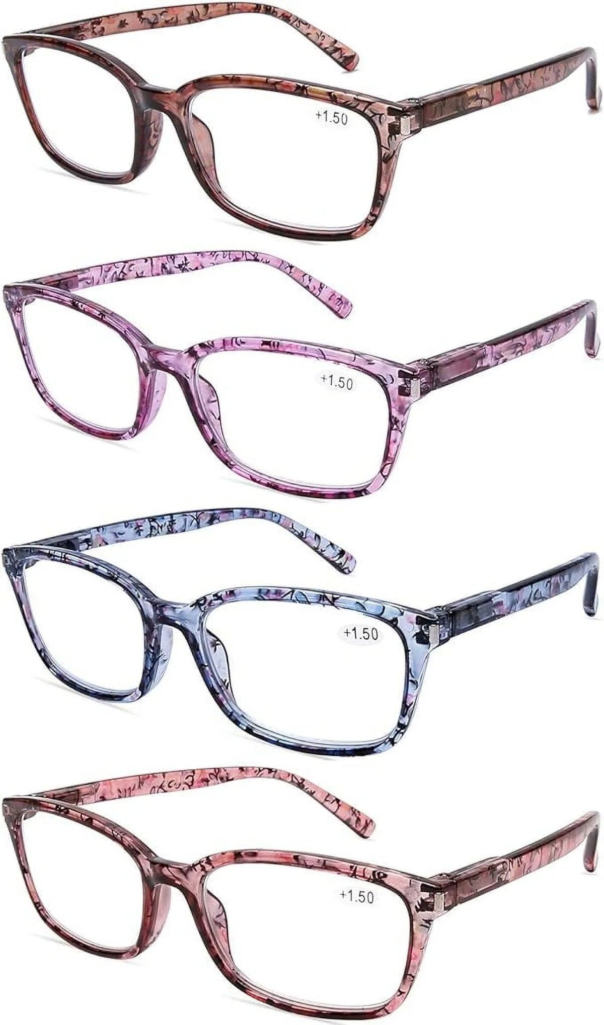 DOOViC 4 Pack Computer Reading Glasses Blue Light Blocking Anti Eyestrain Spring Hinge Stylish Readers for Women 1.50 Strength