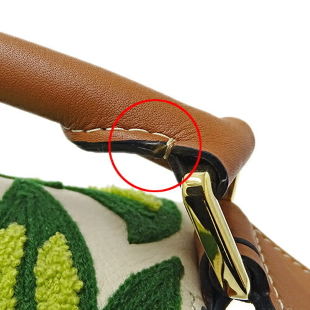 Pre-Owned LOEWE Bag Women's Brand Handbag Shoulder 2way Puzzle Small Floral Leather Brown Yellow William de Morgan Collaboration Embroidery Compact Mini (Good)