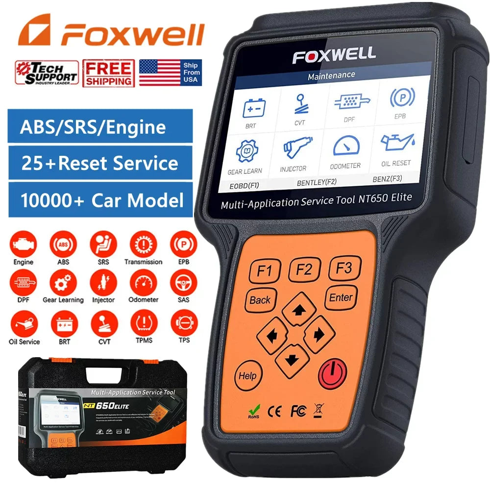 FOXWELL NT650 Elite Car OBD2 Scanner Automotive OBD II ABS Air Bag Code Reader with SAS EPB DPF EPS TPMS TPS Battery Registeration Oil Light Reset