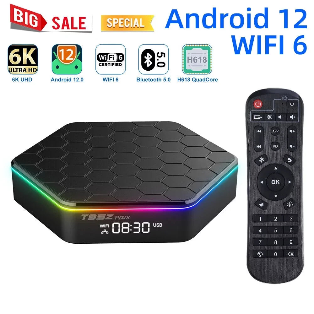 KingFurt Quad Core 8K HD Video 64GB Memory 6K Stream Player 2023 T95Z Plus Smart Android 12.0 TV Box