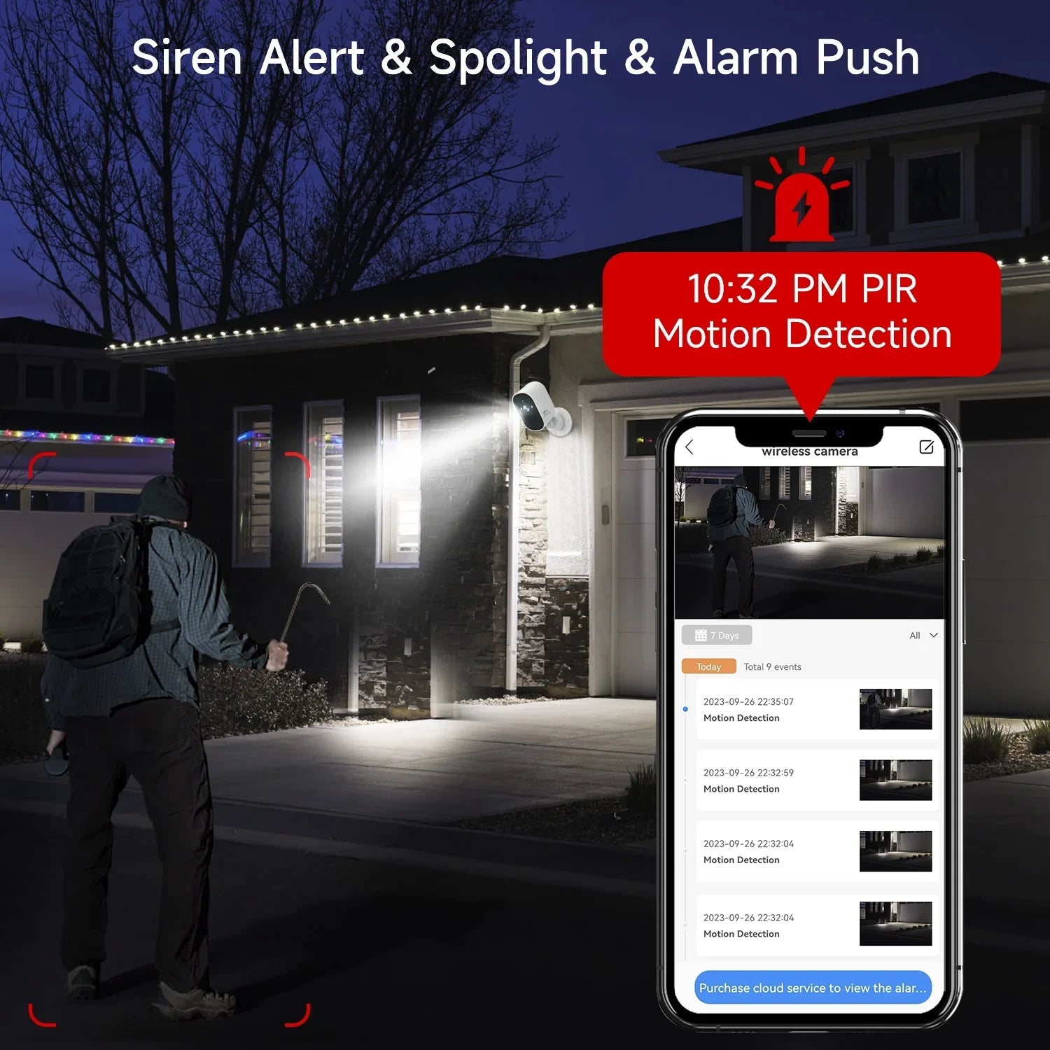 XVIM 4MP Wireless Security Camera Outdoor, 2.5K Battery Powered Home Security Camera with Spotlight Night Vision, 2.4GHz WiFi, Cloud/SD Card Storage, 2-Way Audio, Waterproof, PIR Motion Detection