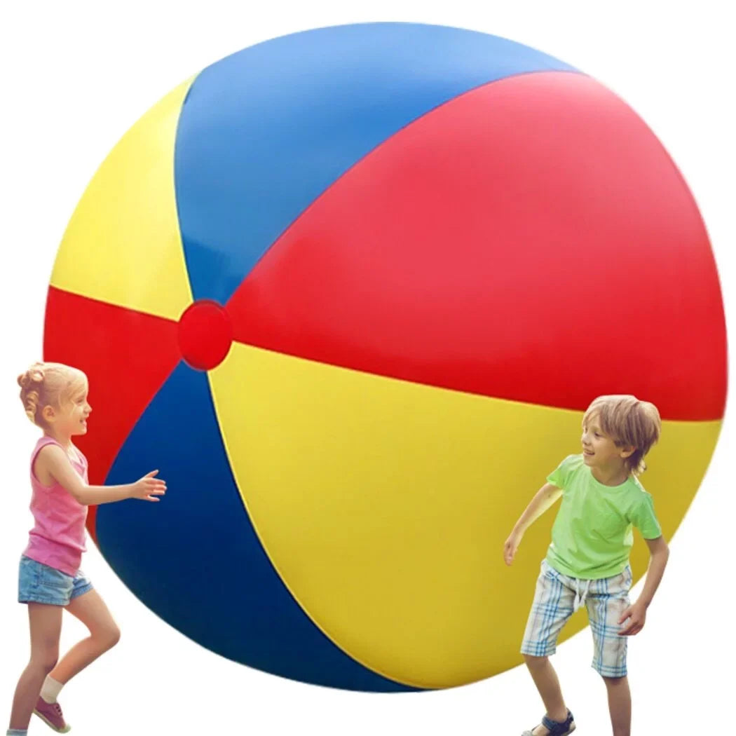 Giant Inflatable Beach Ball, Novelty Pool Toy for Kids Toddlers Adults, Jumbo Size 59 Inches, Huge Swimming Pool Ball for Games, Foldable Beach Ball in Mixed Blue Red Yellow