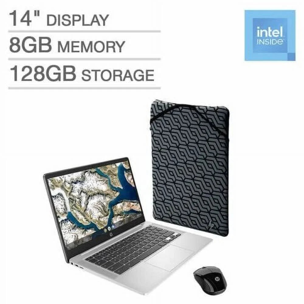 14" Chromebook Portable computer Bundle - Intel Celeron - 1080p - Bonus Sleeve & Wireless Mouse Notebook PC