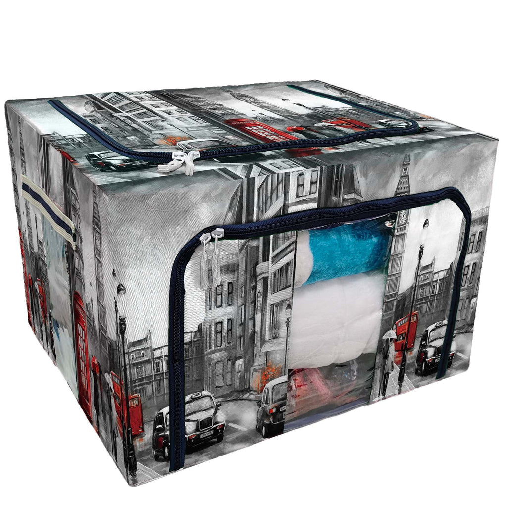 ECZJNT london Big ben red umbrella bus road telephone car England Storage Bag Clear Window Storage Bins Boxes Large Capacity Foldable Stackable Organizer With Steel Metal Frame For Clothes,Closets