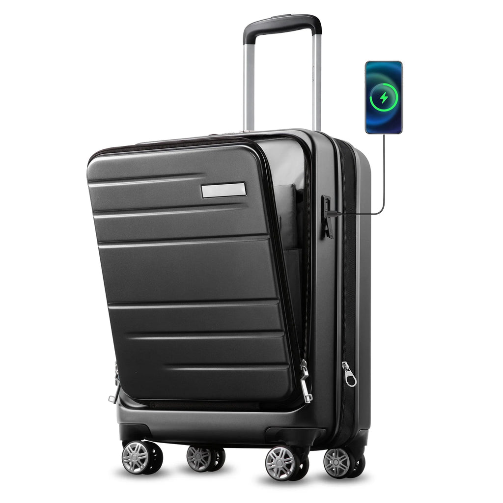 LUGGEX Carry on Luggage, Expandable Hardshell Suitcase with Front Pocket and USB Port