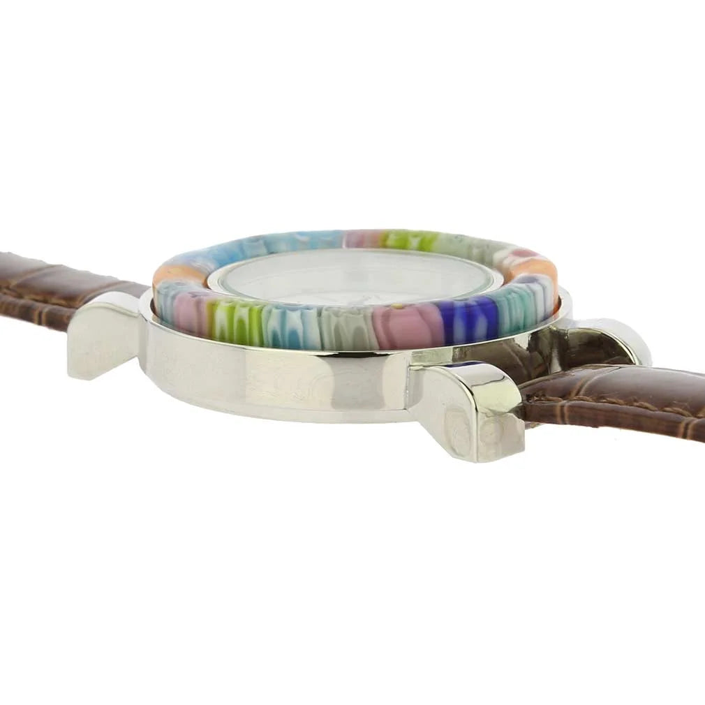GlassOfVenice Serena Murano Millefiori Watch With Leather Band - Brown