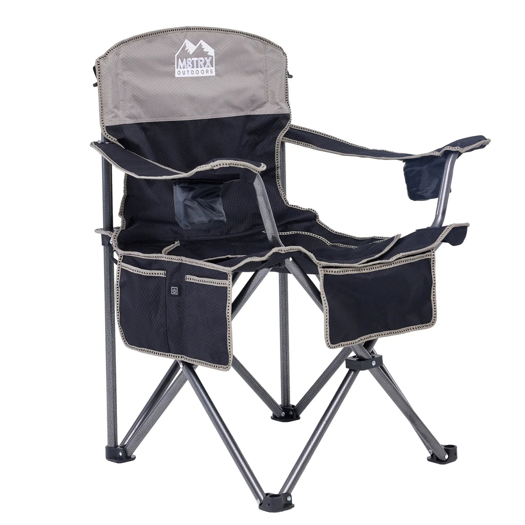 M8TRX Outdoors Heated Camping Chair, Portable Chair w/ 5000mAH Power Bank, 3 Heat Levels, USB Charging Port, Black