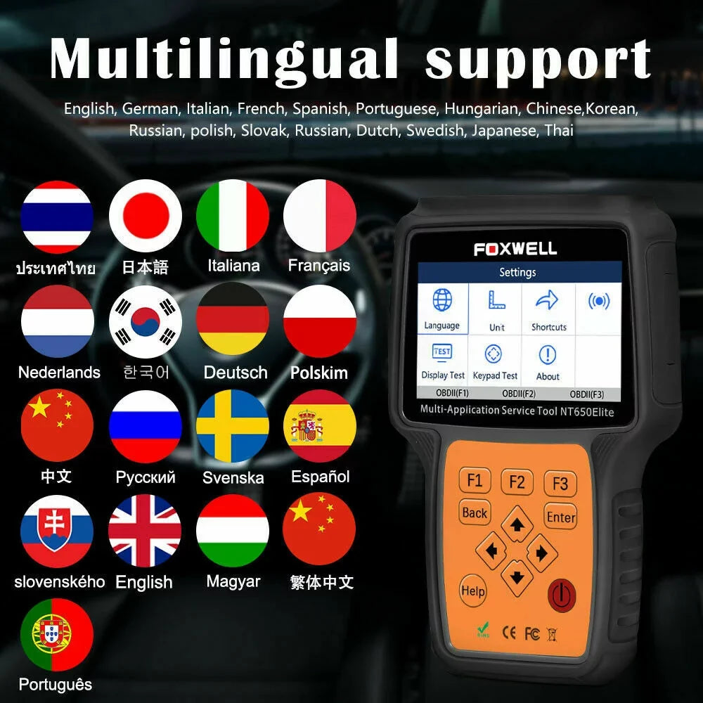 FOXWELL NT650 Elite Car OBD2 Scanner Automotive OBD II ABS Air Bag Code Reader with SAS EPB DPF EPS TPMS TPS Battery Registeration Oil Light Reset