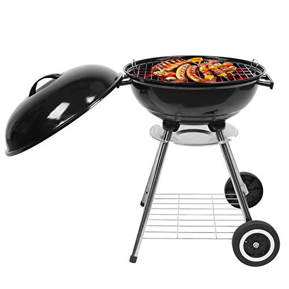 Charcoal Grill 18 Inch for Outdoor Cooking BBQ Barbecue Coal Kettle Bowl Grill Portable Heavy Duty Round with Wheels for Patio Backyard Camping