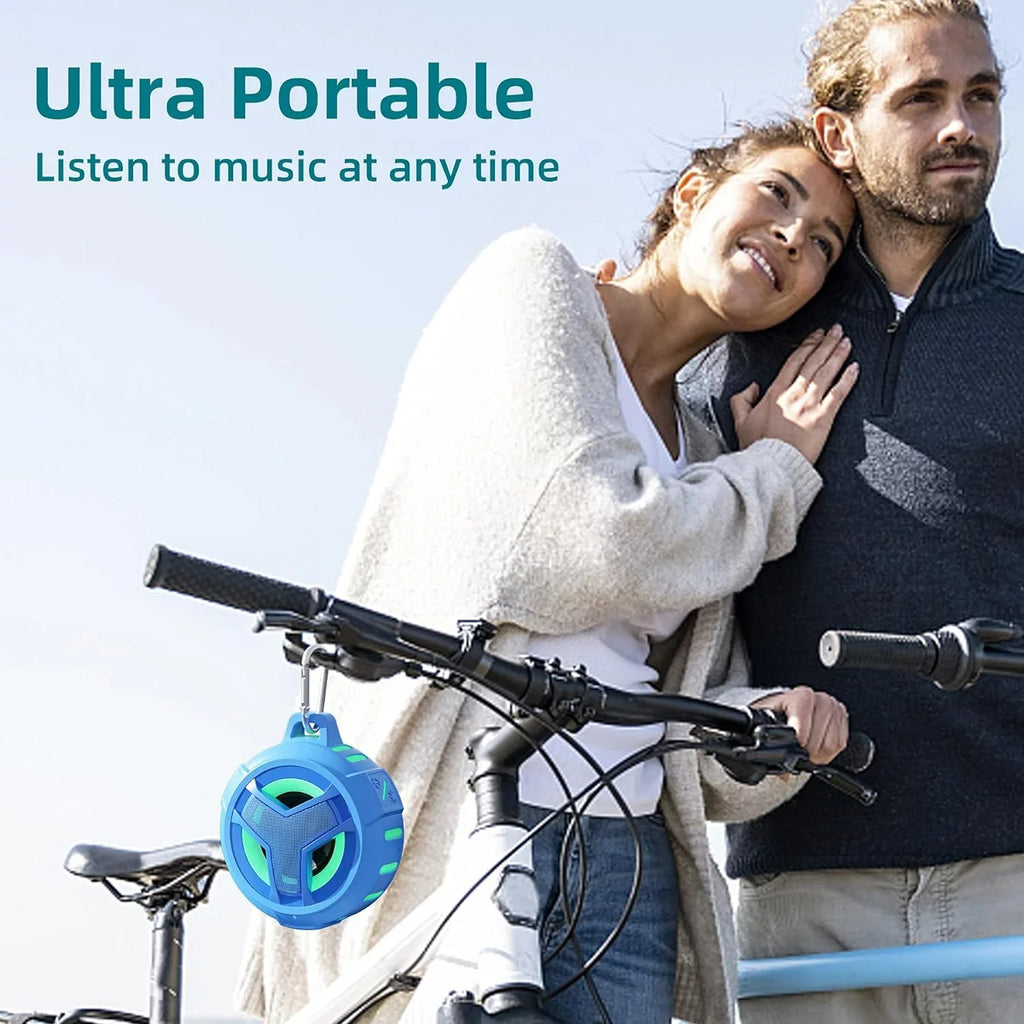 EBODA Waterproof Bluetooth Shower Speaker, IPX7 Floating Portable Wireless Small Speakers, 24H Playtime with Light for Hiking, Pool, Beach, Kayak Accessories, Gifts for Men, Boys - Light Blue