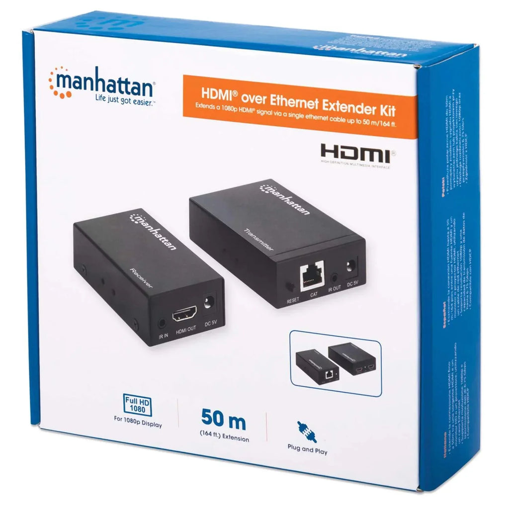 Manhattan 1080p HDMI over Ethernet Extender Kit Up to 164 ft. with Single Cat6 Cable and IR support
