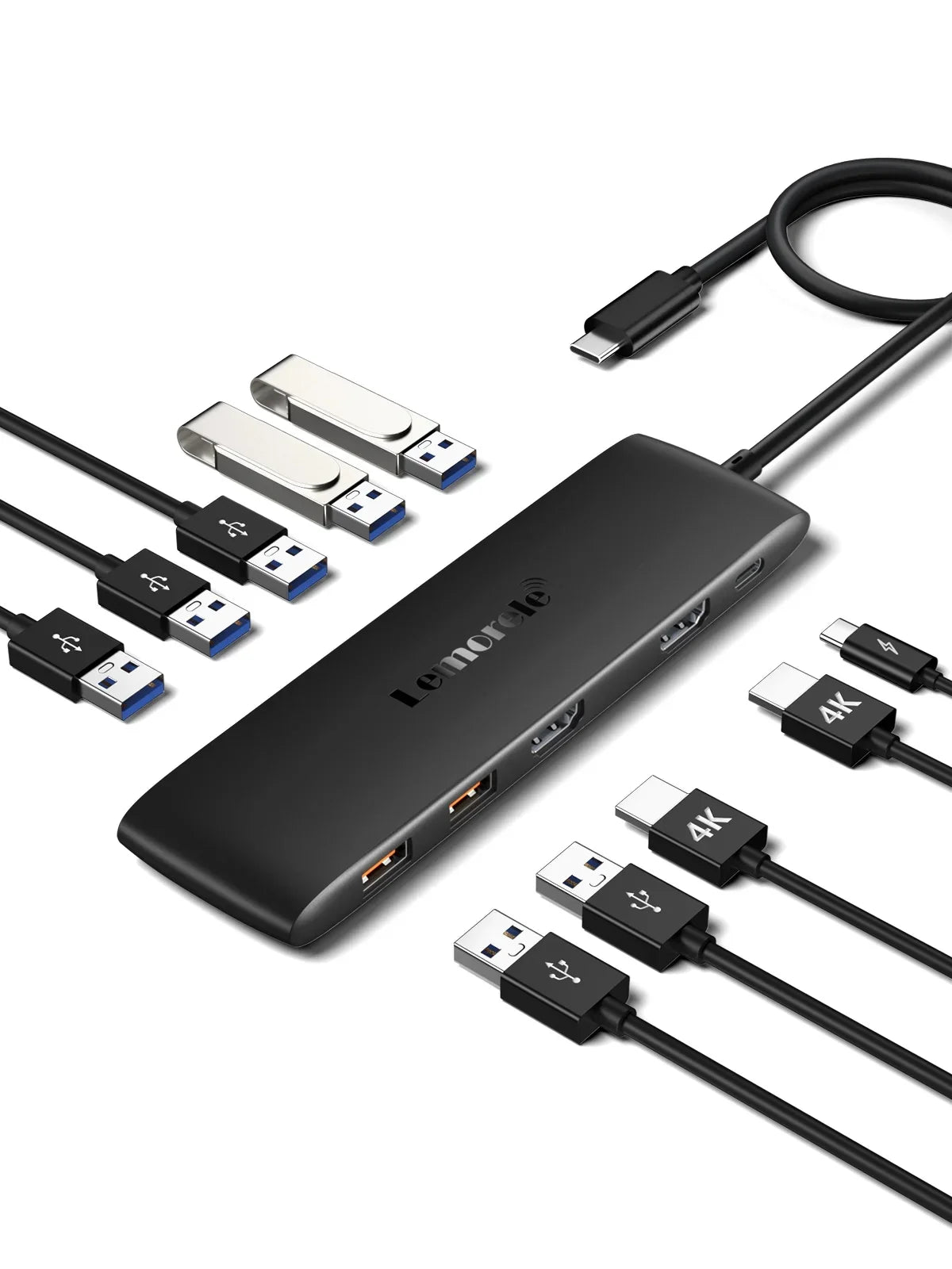 Lemorele 10-in-1 USB C Hub USB C Adapter with 4K 2 HDMI Ports 4 USB 3.1 Gen 2 USB 3.0 Outputs