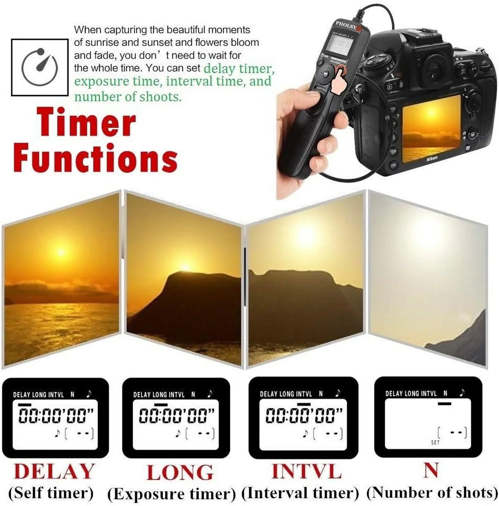 PHOLSY P6 Timer Remote Control Cable with Intervalometer for Panasonic S5, S1H, S1RM, S1R, S1M, S1, G95, G91, FZ10002, G9, GH5, G85, G81, GX8, GX7, GH4, GH3, FZ2500, FZ2000, FZ1000, FZ300, FZ200 P6 for Panasonic