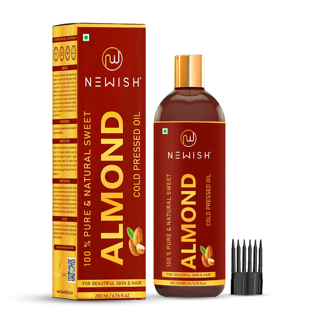 Newish® Badam Rogan Oil | 100% Pure & Natural Cold Pressed Sweet Almond Oil For Hair, Body And Skin, Unrefined 200Ml (Pack Of 1)