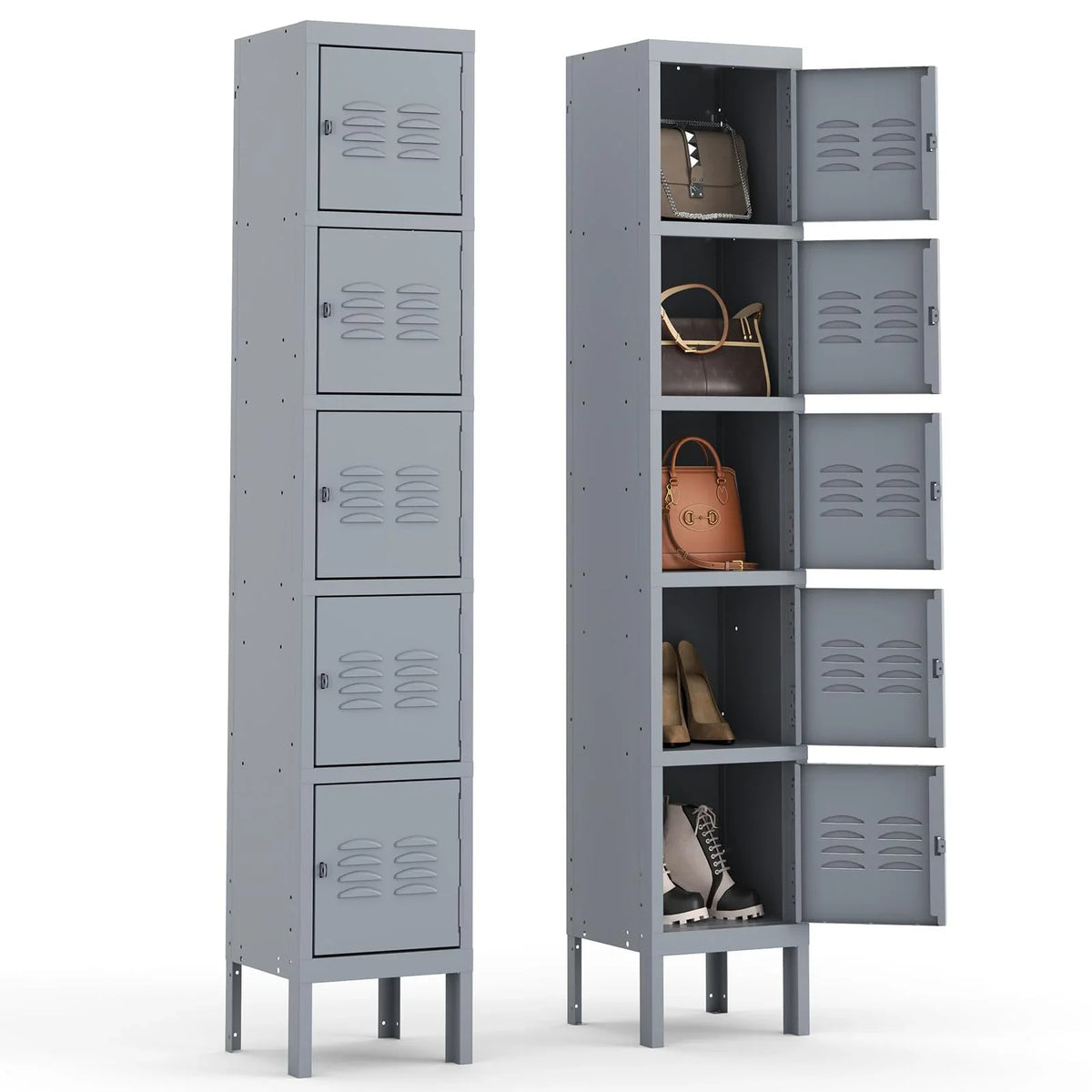 IKIMI 66" Metal Storage Cabinet Locker for School, Gym, Home Office, Steel Locker Cabinet With 5 Doors for Employees, Students