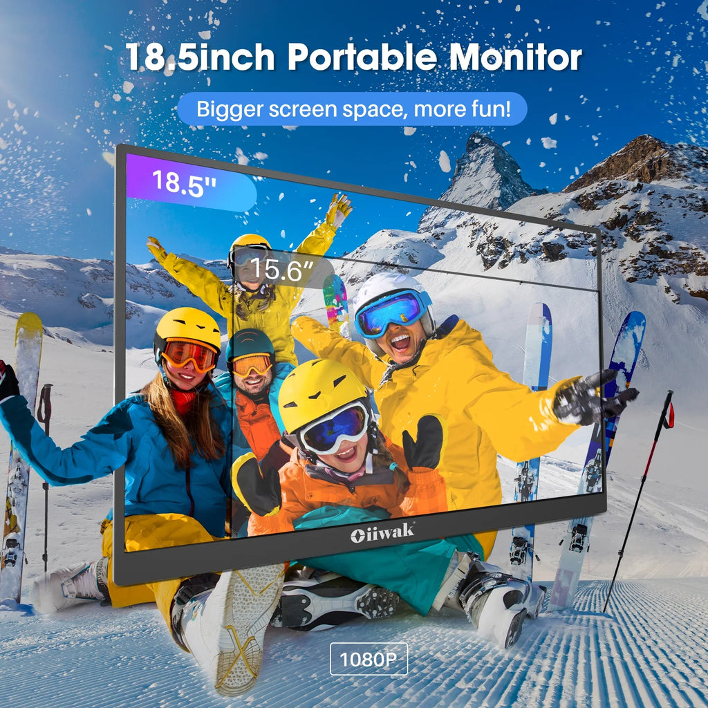 Oiiwak 18.5 inch Large Portable Monitor,100HZ Second Screen Extender for Notebook, 100% sRGB 1080P FHD IPS Frameless Travel Gaming Monitor, Dual Speakers, 180° Foldable Stand & VESA