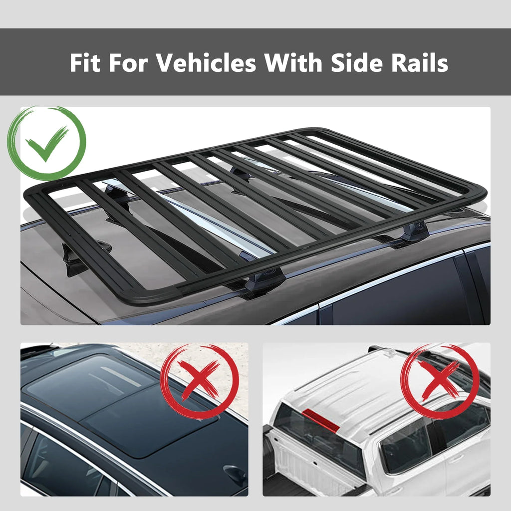 67"x52" Aluminum Car Roof Platform, Universal Rooftop Cargo Carrier System Max 660lbs Load, Black Fits for SUV Truck Cars