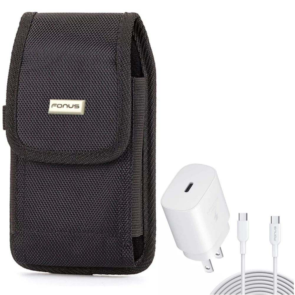 Holster Rugged Case Belt Clip w 10ft USB-C Cable PD Type-C 25W Fast Home Charger for LG Stylo 6 5 4 Plus, K92 5G, Harmony 4 - Lively Jitterbug Smart3 - Motorola One Zoom, Moto Z4 Z3 Play