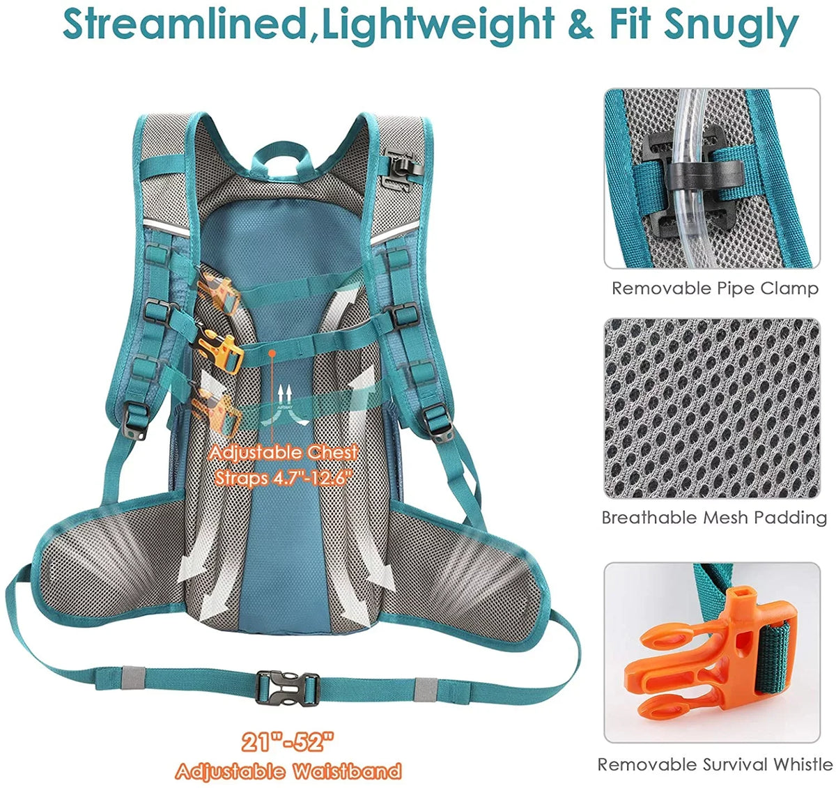 KUSTAR Hydration Pack Backpack with 2L Leakproof Water Bladder BPA Free,Lightweight Water Backpack for Hiking,Running,Cycling,Camping,Blue