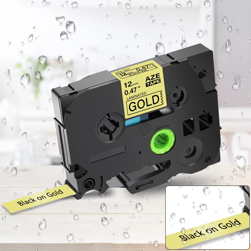 GREENCYCLE 50PK Compatible for Brother P-touch Black on Gold 12mm TZ TZe TZe-831 TZ-831 TZ831 TZe831 Laminated Label Tape