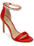 JEWEL BADGLEY MISCHKA Womens Red Ankle Strap Embellished Unique Round Toe Stiletto Zip-Up Dress Sandals Shoes 9.5 M