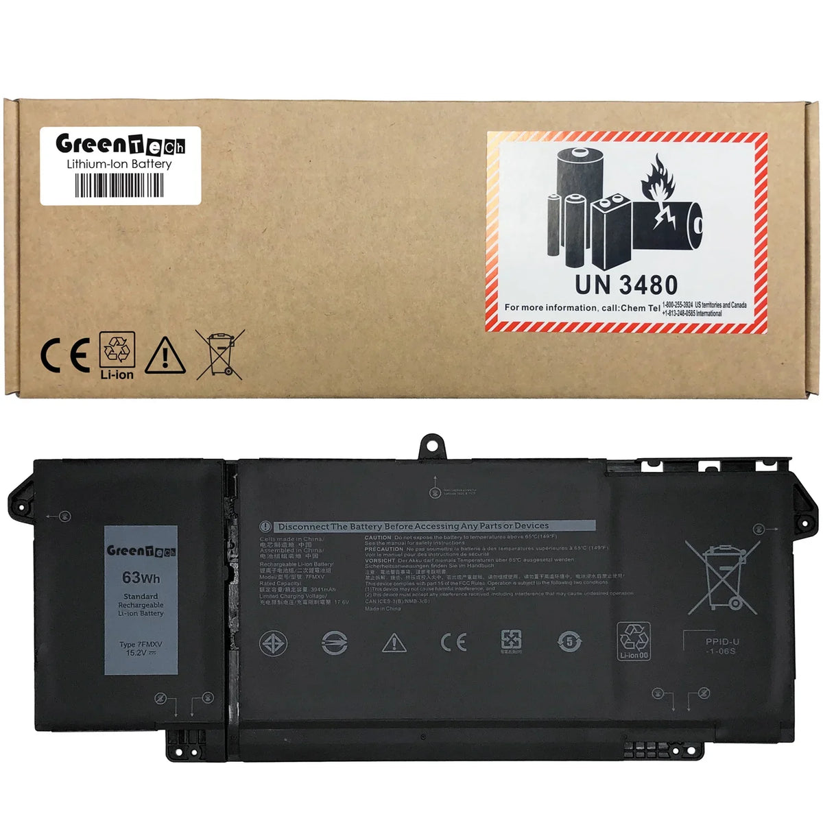 GREENTECH 7FMXV BATTERY FOR LATITUDE 5320 7320 7420 7520 15.2V 63WHR TN2GY 9JM71 727CG