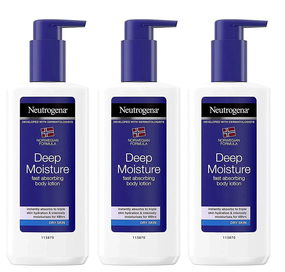 Neutrogena Norwegian Formula Deep Moisture Fast Absorbing Body Lotion For Dry Skin, 8.45 Ounce (Pack Of 3)