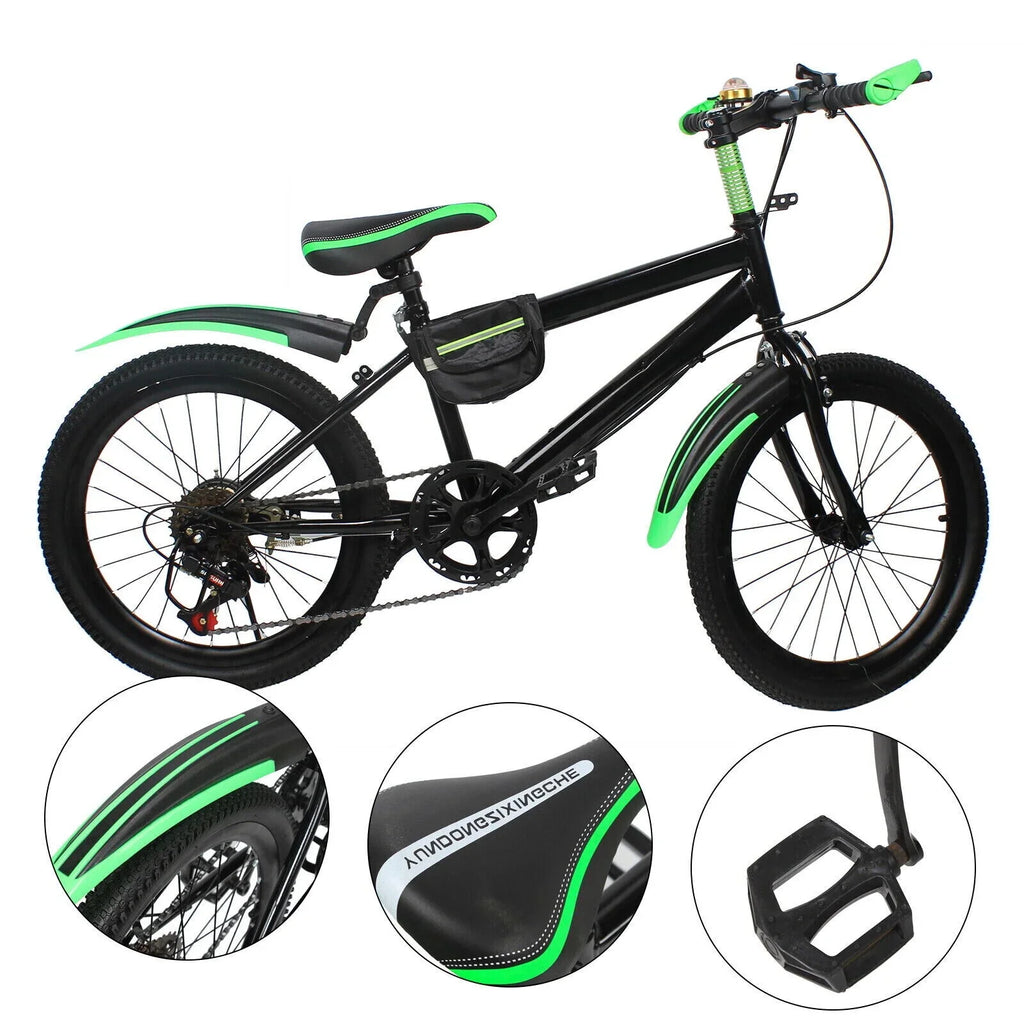 Kids Bike 20in Child Bike 7 Speed High Carbon Steel Bicycle w/ Double Disc Brake