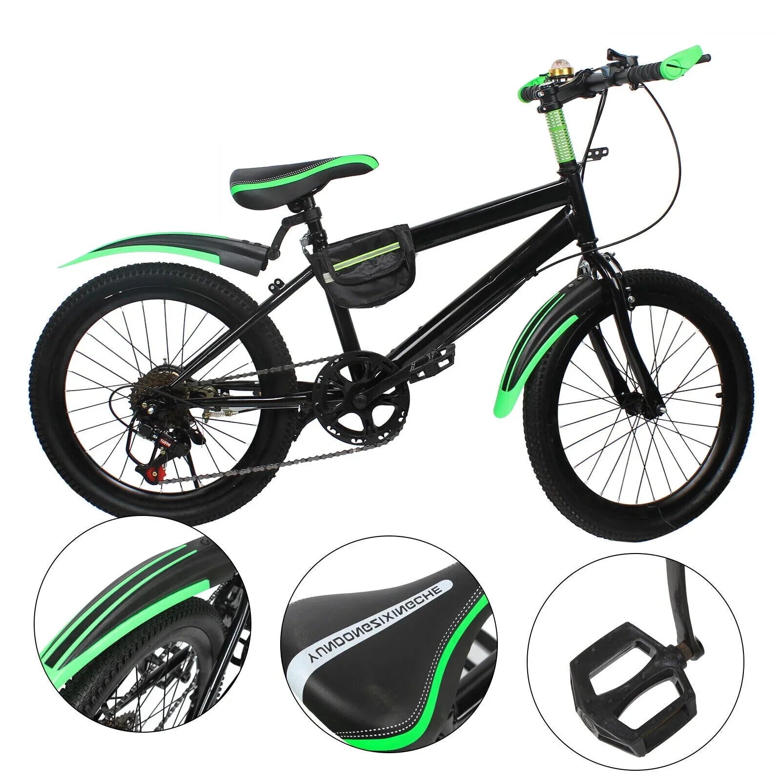 Kids Bike 20in Child Bike 7 Speed High Carbon Steel Bicycle w/ Double Disc Brake