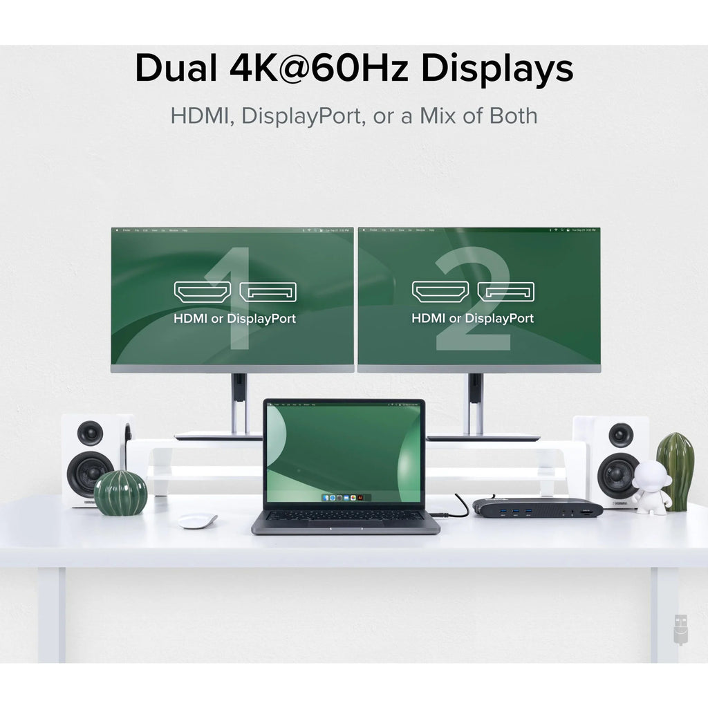 Plugable 13-in-1 USB C Docking Station Dual Monitor, 100W Charging, Dual 4K Displays 2x HDMI or 2x DisplayPort, Compatible with Mac, Win OS, Thunderbolt 3 / 4, USB-C (5x USB, Ethernet, SD Card Reader