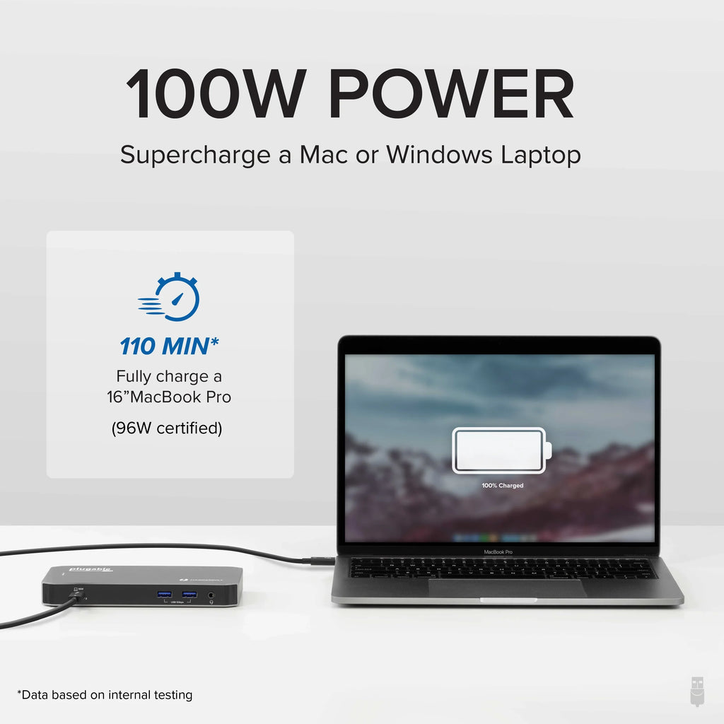 Plugable USB-C and Thunderbolt Dock - 40Gbps with 96W Charging, Compatible with Mac and Windows OS Laptops, DisplayPort and HDMI, 2x USB-C, 3x USB 3.0, Gigabit Ethernet, Audio Jack