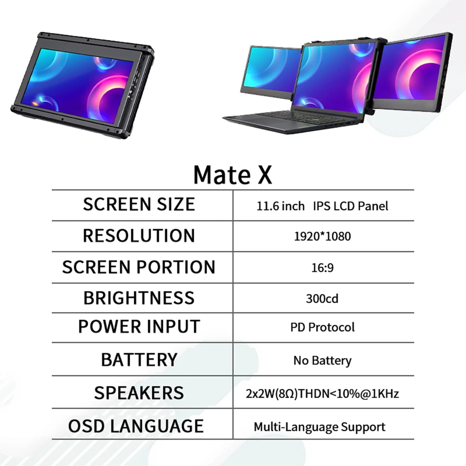 GTMEDIA GTMEDIA Mate X Dual Screen Monitor 11.6-inch Portable Monitor for Notebook, Full HD IPS 1080P Display