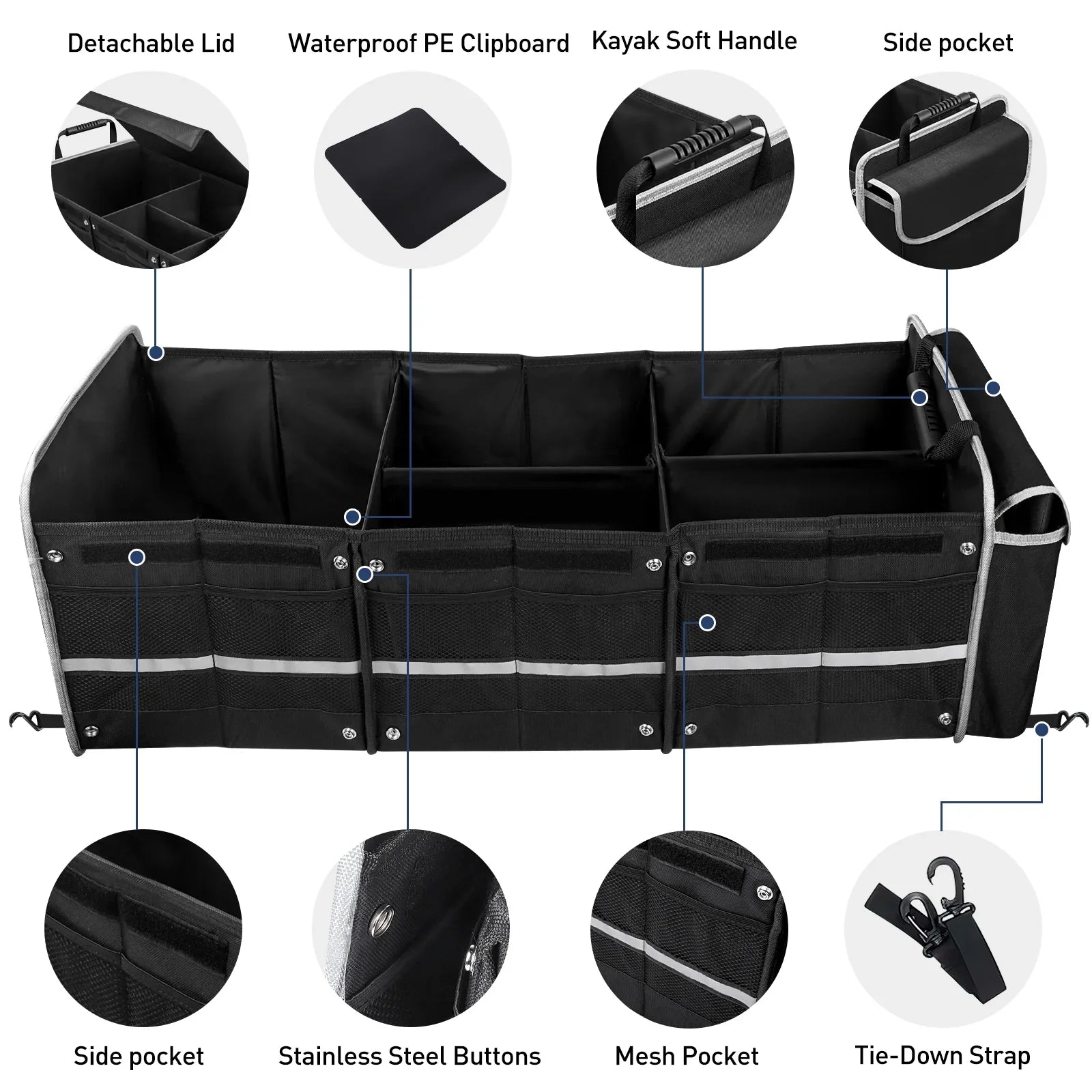 Car Trunk Storage Organizer, 4 in 1 Multi Compartment Collapsible Trunk Storage Box with Leakproof Insulated Cooler Bag for Car Truck SUV