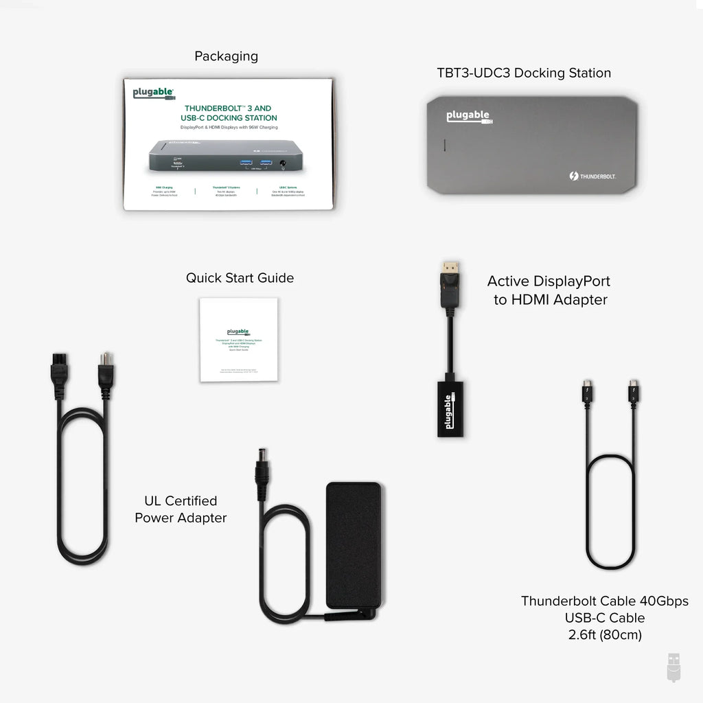 Plugable USB-C and Thunderbolt Dock - 40Gbps with 96W Charging, Compatible with Mac and Windows OS Laptops, DisplayPort and HDMI, 2x USB-C, 3x USB 3.0, Gigabit Ethernet, Audio Jack