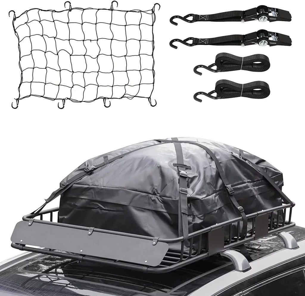 Eyoloty Heavy Duty 64"x 39" Roof Rack, Rooftop Cargo Carrier Basket with Waterproof Bag, Tie Down Strap, Net, Rack Extension and Car Top Luggage Holder for SUV, 150lb Capacity, Steel Construction